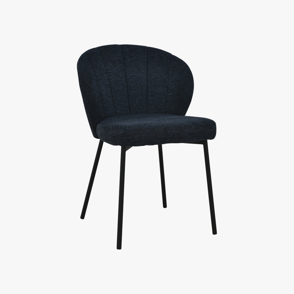 Della Dining Chair (Set of 2) - Black Fabric In Midnight Blue Colour