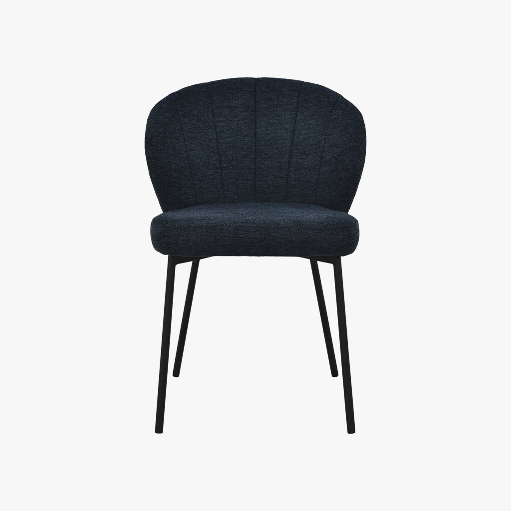 Della Dining Chair (Set of 2) - Black Fabric In Midnight Blue Colour