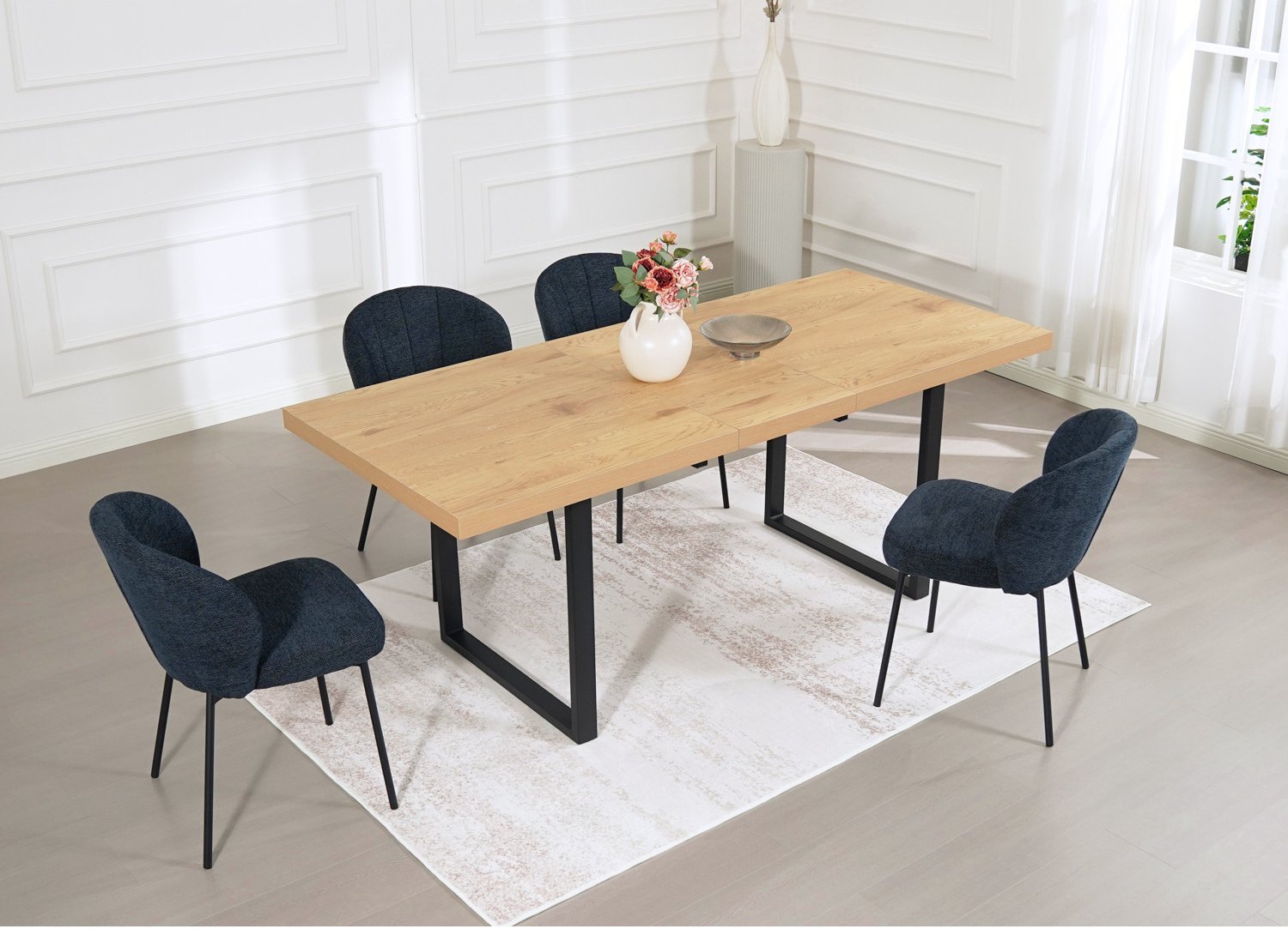 Della Dining Chair (Set of 2) - Black Fabric In Midnight Blue Colour