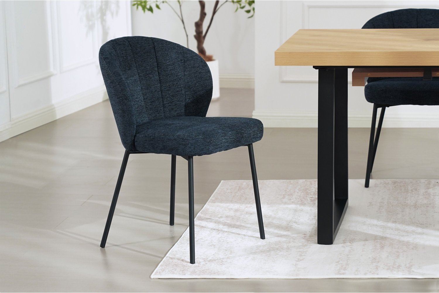 Della Dining Chair (Set of 2) - Black Fabric In Midnight Blue Colour
