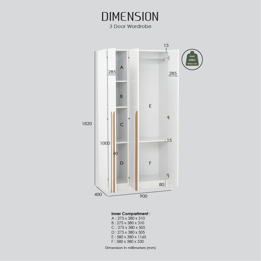 Mando 3 Door Wardrobe 1.2m Mando 3 Door Wardrobe 1.2m
