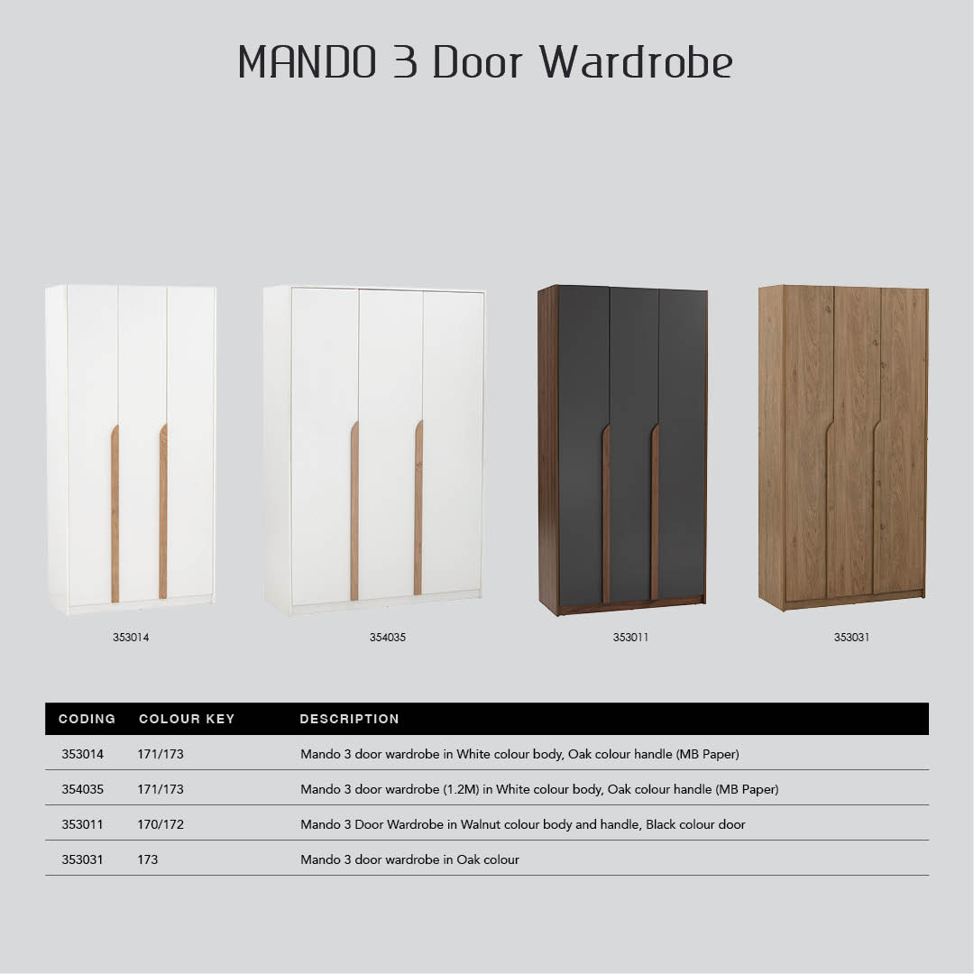 Mando 3 Door Wardrobe 1.2m Mando 3 Door Wardrobe 1.2m