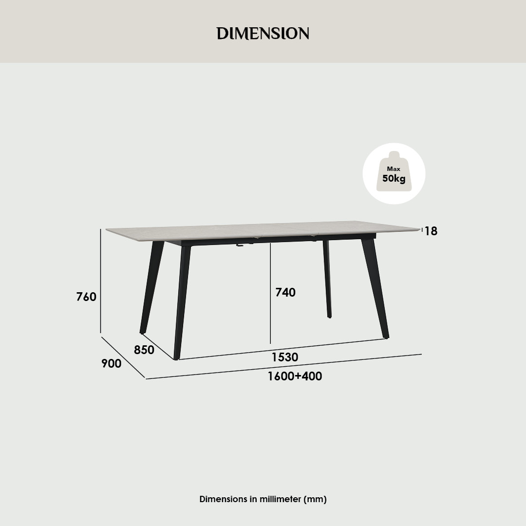 Netto Extension Dining Table 1.6/2m Netto Extension Dining Table 1.6/2m